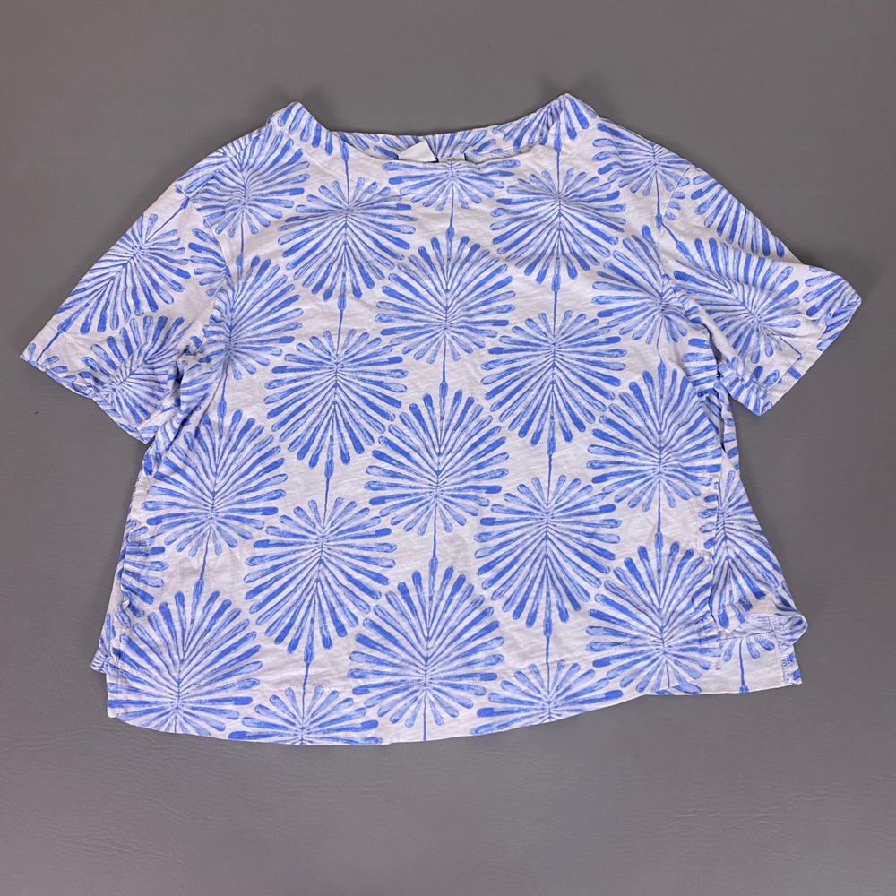 Joie T-Shirt Top Women's 1X Blue White Palm Leaf Print Cotton Short Sleeve